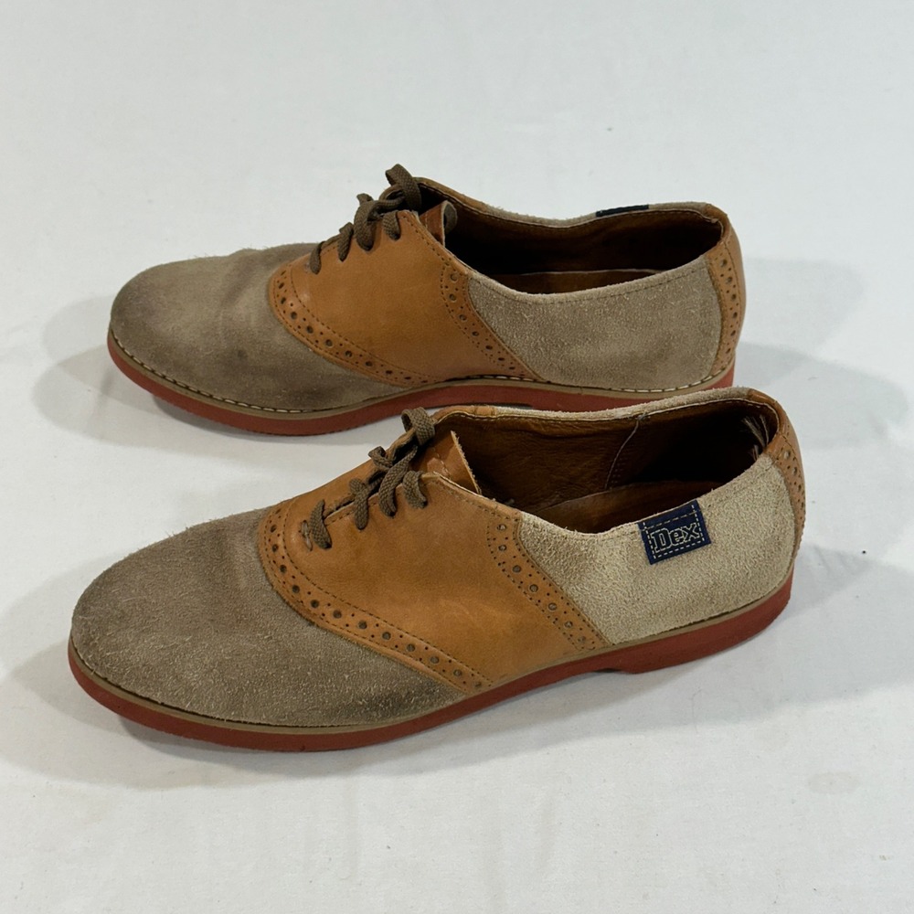 Dexter Vintage Saddle Shoes Mens 8 M Tan Brown Suede Leather Made in USA Brogue